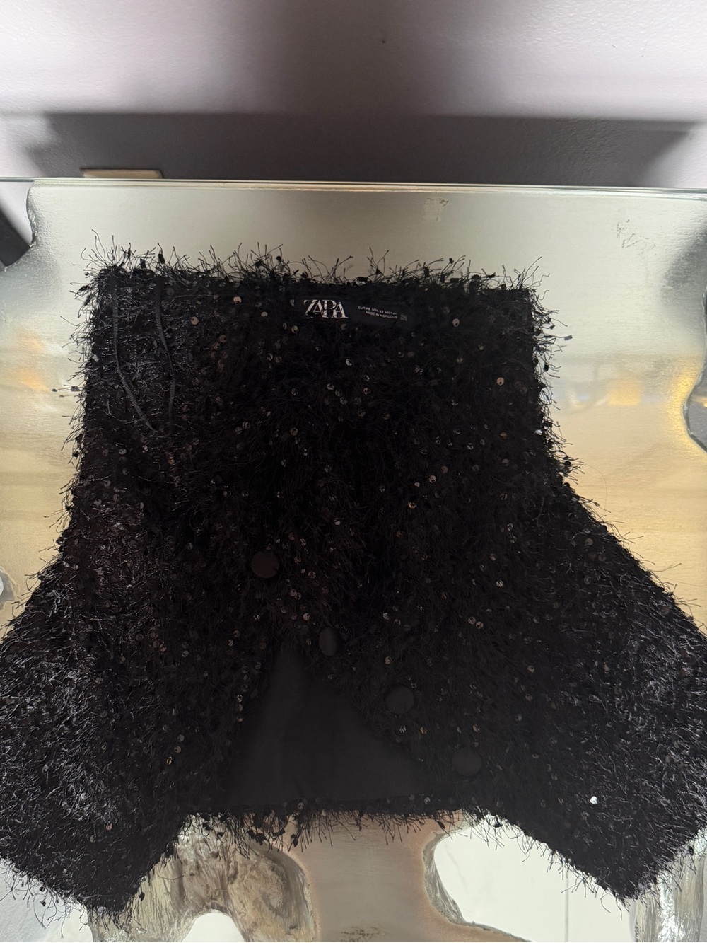 NWT - ZARA Black Sequin Fringe Top